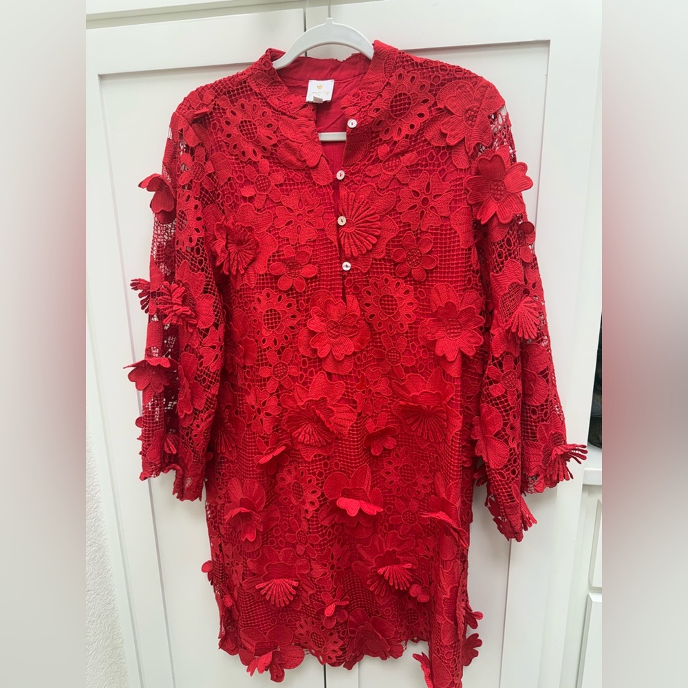 J. Marie - Red Floral Lace Tunic